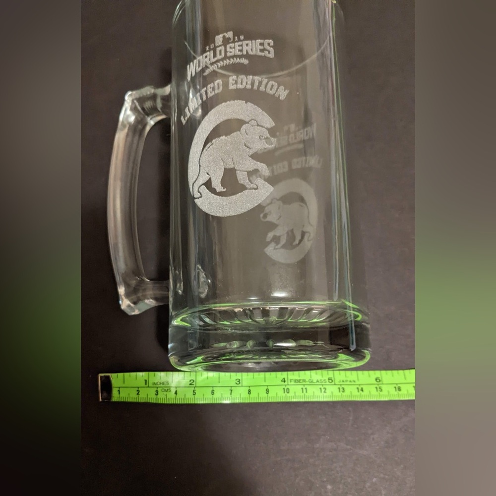 Chicago Cubs 2016 World Championship beer mug. Logo etched.